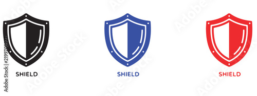 Fotografía Set of three shield protection icons in black blue and red colors