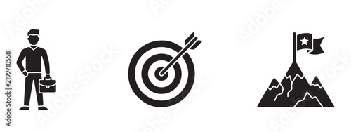 Collection of business icons representing success targets leadership