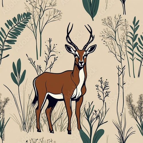 Pattern deer with plant drawing background illustration 