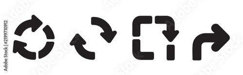 Bold black refresh and redirection arrow symbols for mobile application development and website navigation.