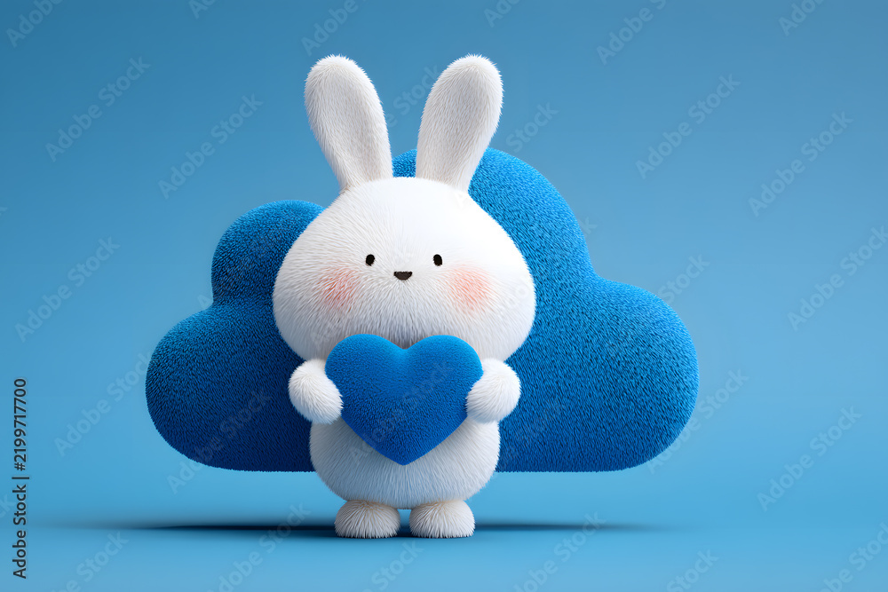 Fototapeta premium a white rabbit holding a blue heart in its paws