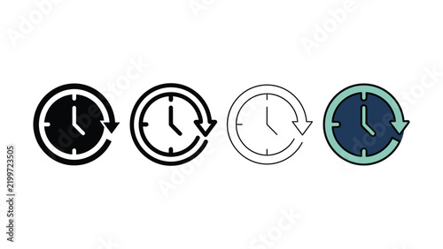 Four clock with circular arrows representing history or reset