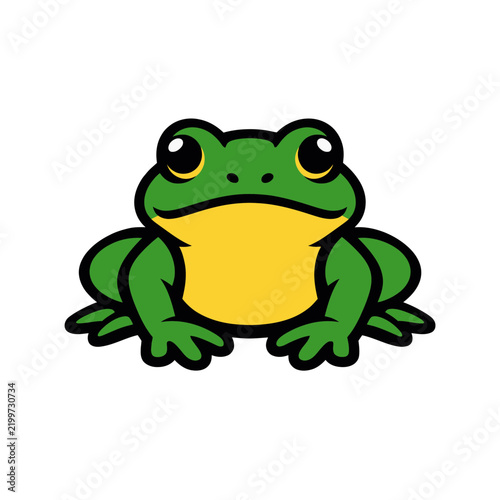 Bold Sitting Green Bullfrog Mascot Vector Icon