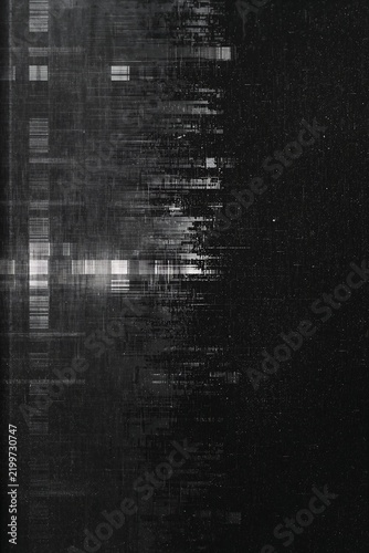 Abstract digital glitch art background with vertical data corruption lines and dark textured noise, tech aesthetic