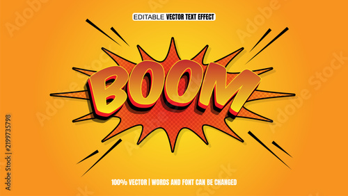 Yellow orange boom 3d editable text effect vector for comic headline