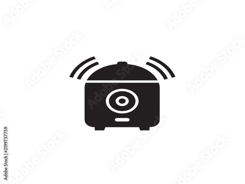 Black silhouette icon of a rice cooker with steam signal on white background