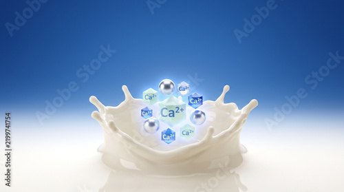 Fresh Milk Crown Splash Elevating Glowing Calcium Ion Molecules for Bone Health Nutrition and Dairy Science Concept