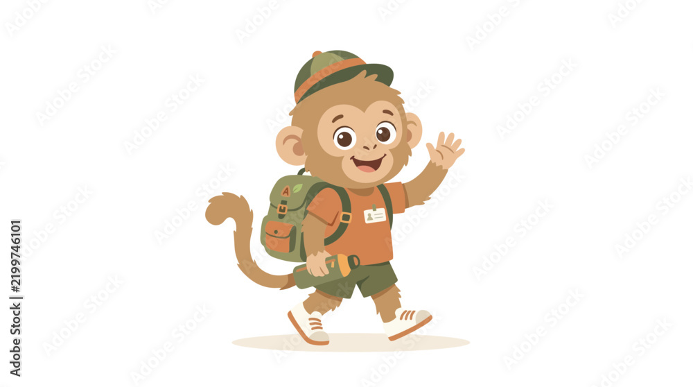 Fototapeta premium Cute Monkey Explorer Character Illustration