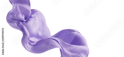 Purple sheer fabric flowing isolated on transparent background with copy space 3D render