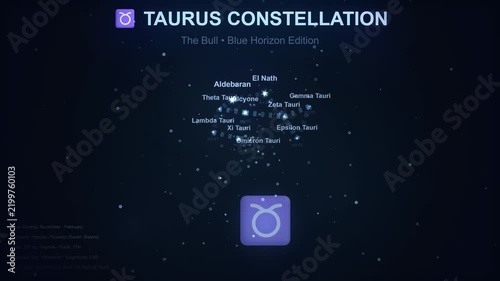Explore the radiant beauty of the Taurus constellation, a celestial bull formed by brilliant stars, meticulously plotted against the deep, dark expanse of the universe