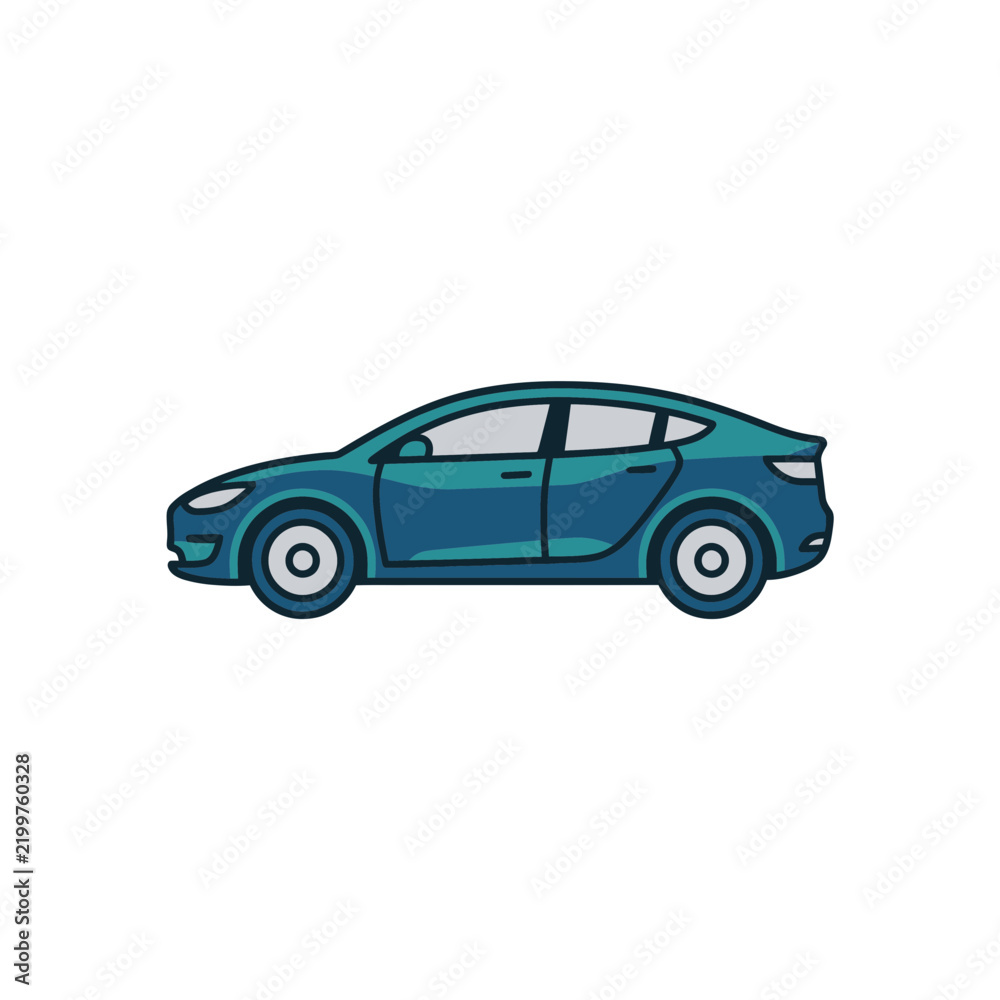 Obraz premium Teal sedan car side view flat vector illustration.