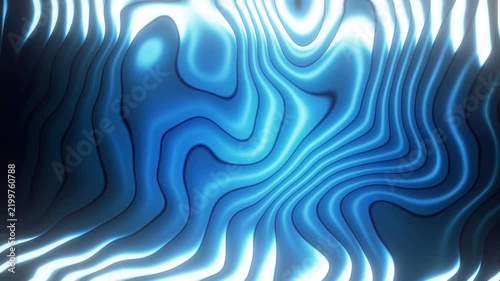 Glowing blue fluid ripples and wavy lines on a dark background with vibrant neon highlights and abstract smooth metallic surface textures