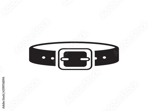 Black leather belt icon with a square buckle isolated on white background