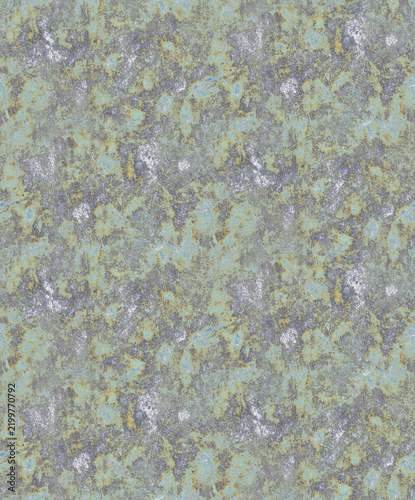 Seamless sophisticated abstract texture featuring weathered metallic and stone effects in muted blue, yellow, and grey tones