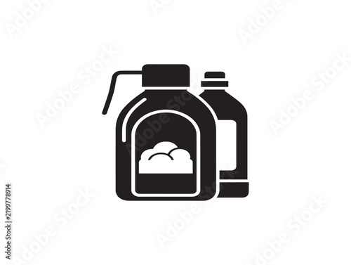 Black silhouette icon of two cleaning detergent bottles on white background