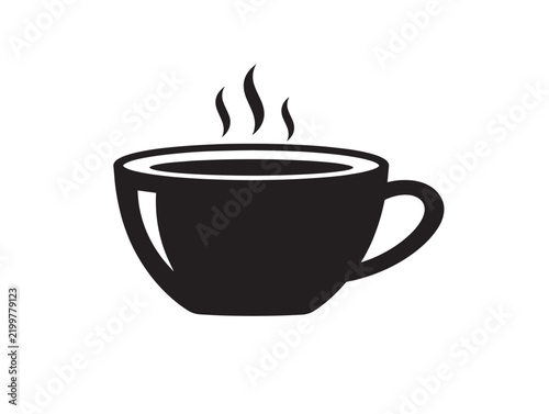 Black coffee cup silhouette with steam isolated on a white background