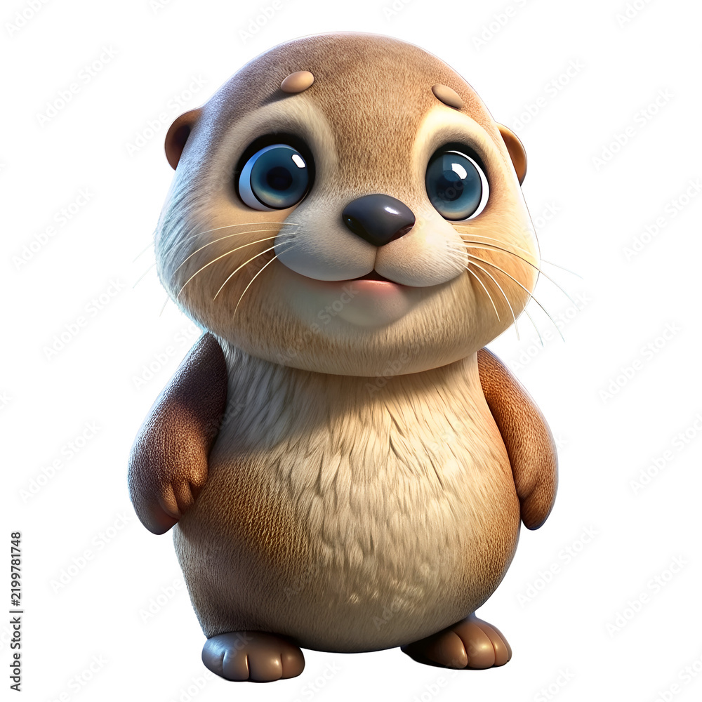 Obraz premium Cartoon otter character standing. adorable expression. in a cartoon style illustration. Cute and playful otter against a black backdrop.