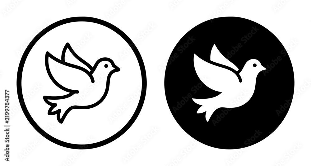 Fototapeta premium Peace Dove Icons, Vector Symbols of Hope and Freedom, Simple Outline and Solid Black Designs for Spiritual and Serene Concepts