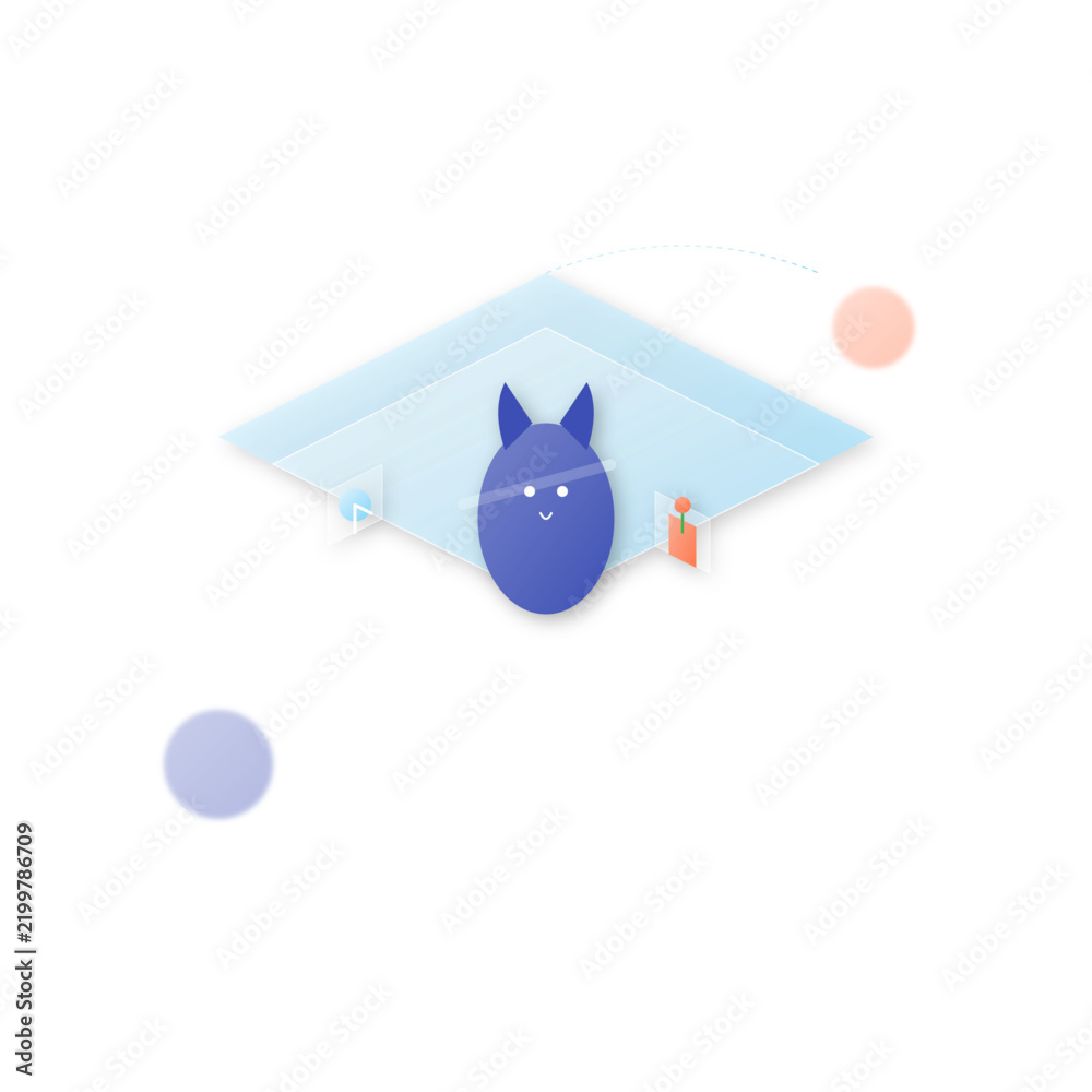 Obraz premium 3D Isometric Gardening Cat Glassmorphism Illustration