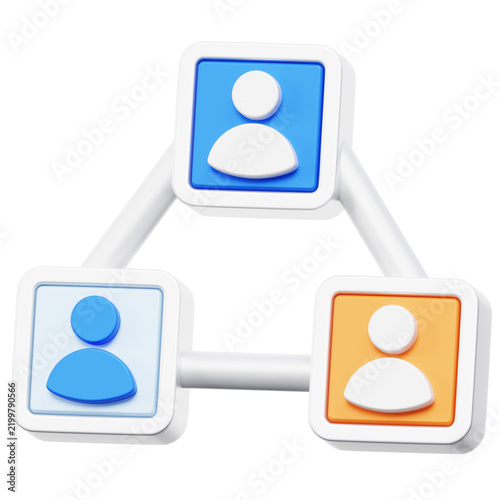 3D Organizational Hierarchy Diagram with Connected User Profile Icons