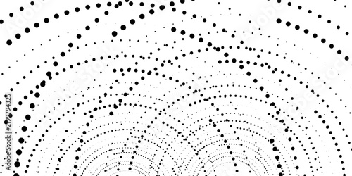 Halftone dotted circular rings arranged in smooth expanding gradients, minimal abstract radial background ideal for print graphics, web interfaces, branding design layouts and modern artistic composit
