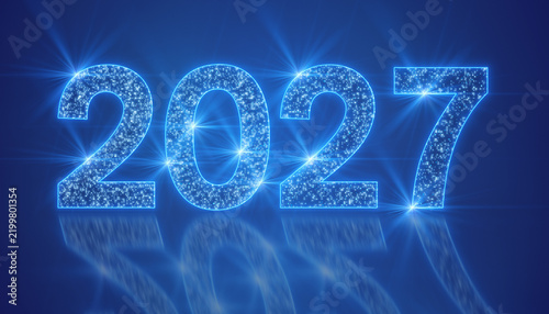 Illustration of abstract neon light with the numbers 2027.