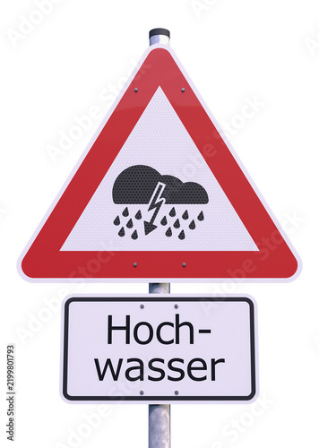 3d Illustation - Verkehrsschild - Achtung - Hochwasser - Freisteller