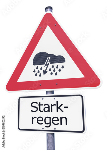 3d Illustation - Verkehrsschild - Achtung - Starkregen - Freisteller