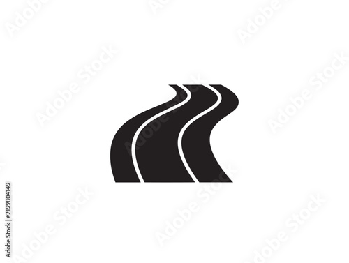 Black silhouette icon of a winding river or road on a white background