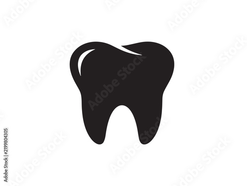 Black silhouette icon of a human tooth isolated on a white background
