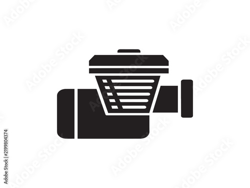 Motorcycle engine cylinder icon in a minimalist flat black silhouette style