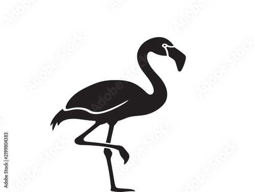 Black flamingo silhouette icon standing on one leg isolated on white background