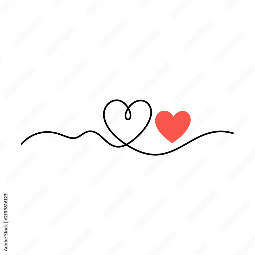 Fototapeta premium Continuous line drawing of a heart shape with a red heart icon Vector