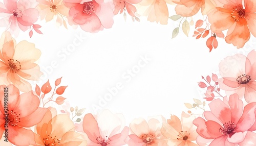 Soft Watercolor Floral Border in Peach, Coral Pink, Blush and Warm Apricot