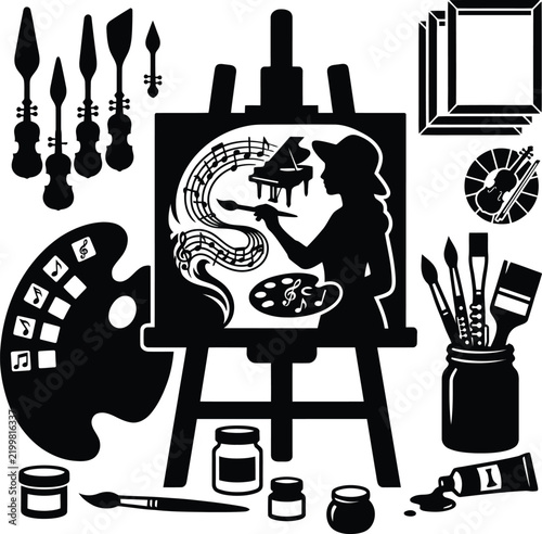 Artist painting musical notes on canvas