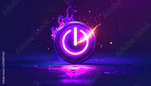 Neon pink and purple power icon with digital energy effects