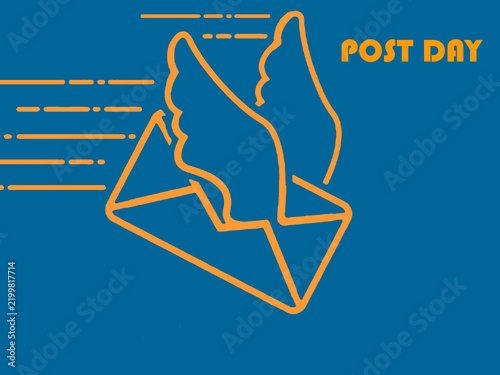 Canvastavla Flying Envelope with Wings Line Art Concept for World Post Day