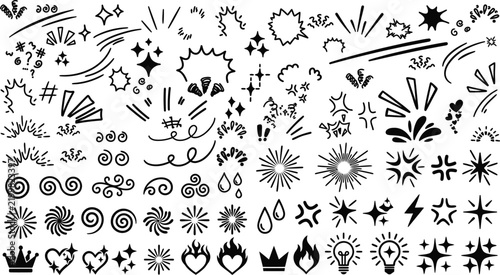 comic action elements vector set manga emotion symbols and explosive expression icons
