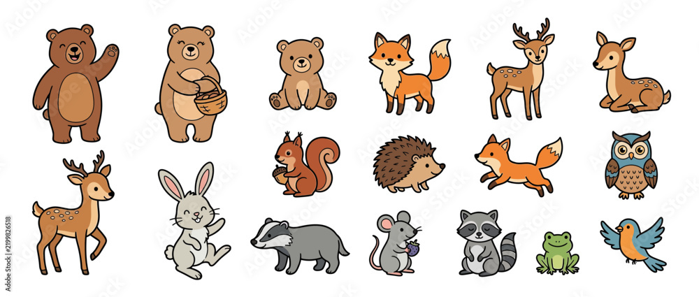 Fototapeta premium Cute Woodland Animals Collection Isolated Transparent Background