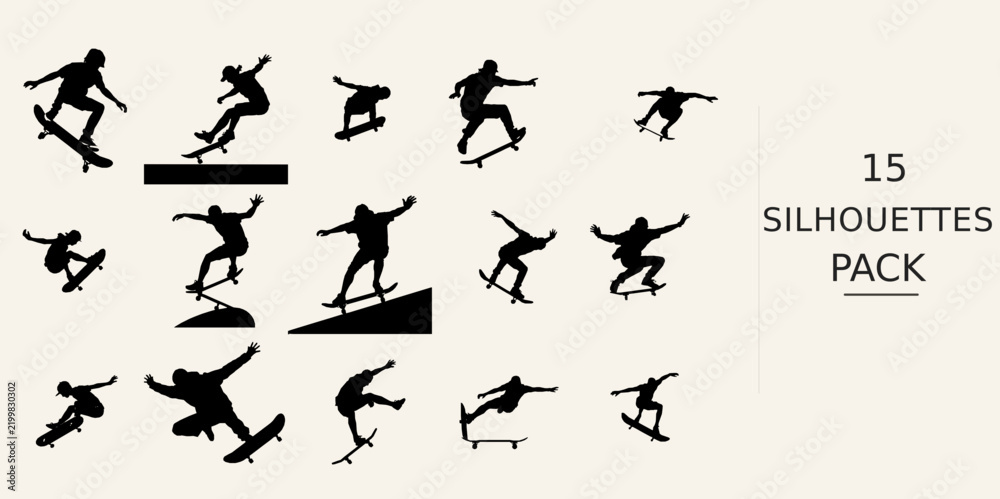 Fototapeta premium Skater Doing A Trick Silhouette - Side Profile Minimalist Black Icon Black Vector Clipart on White Background