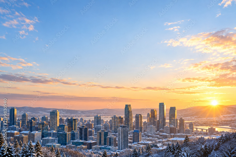 Obraz premium Winter City Sunrise New Year Business Background