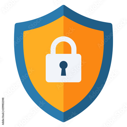 Safety shield with padlock cyber security protection icon flat vector illustration