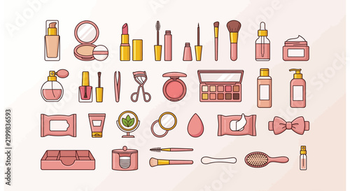 Pink and Gold Beauty and Cosmetic Icon Set