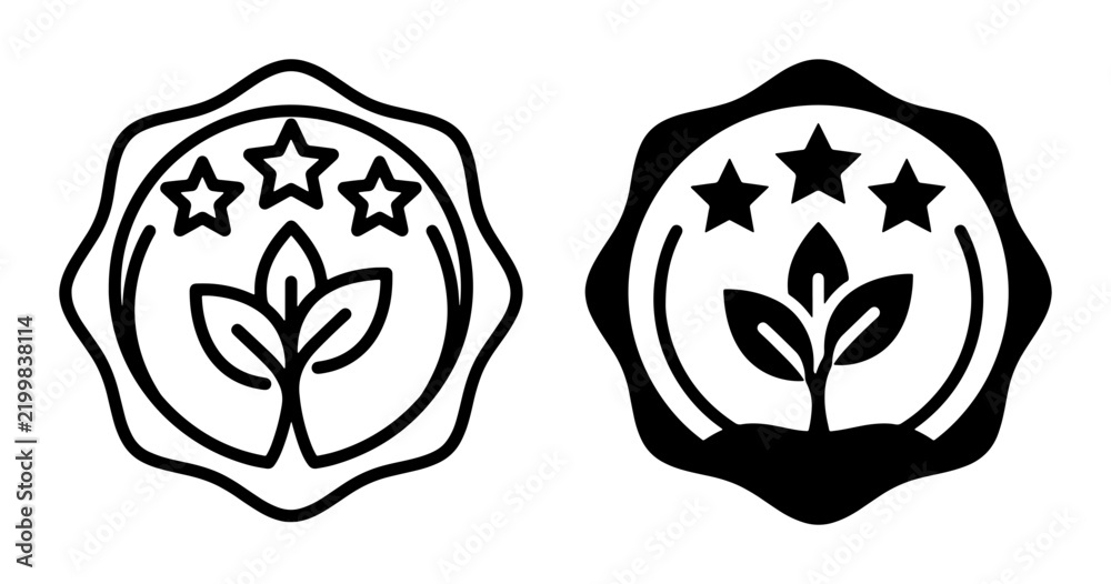 Fototapeta premium Quality Assurance Badges, Three Star Rating Seals, Organic Growth Icons, Premium Certification Emblems, Vector Graphics Set