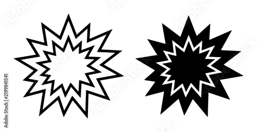Explosion Starburst Icons, Comic Book Sound Effect Symbols, Retro Pop Art Burst Graphics, Black and White Action Elements