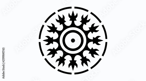 Tribal sun mandala vector, black geometric sunburst icon, mystical solar wheel ornament for branding and tattoo design