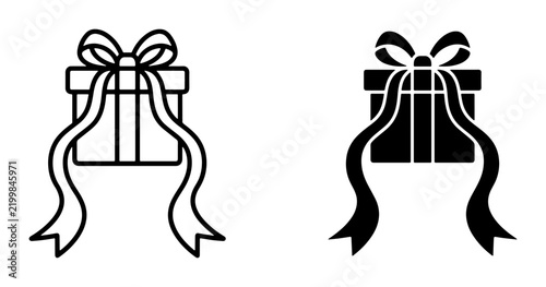 Gift Box Icon Set, Present Vector Graphics, Celebration Surprise Symbols, Holiday Present Outline and Silhouette