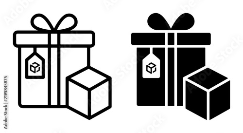 Gift Box Icon Set, Present Package Vector Graphics, Surprise Parcel Symbols, Celebration Delivery Icons, Commerce and Shopping Icons