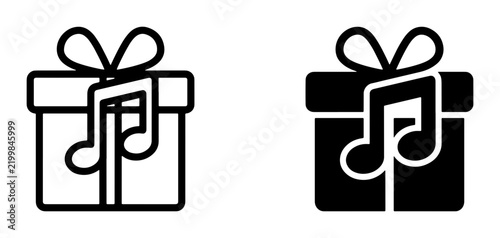 Music Gift Icons, Present Box with Musical Note Symbols, Celebration Surprise Vector Art