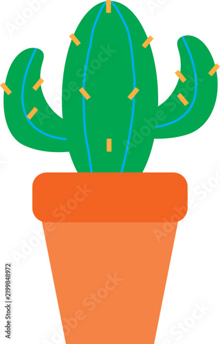Flat Green Cactus in Orange Pot Vector Illustration